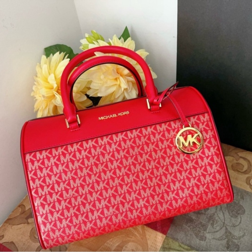 Michael Kors Jet Set Travel Medium Duffle Bag Satchel Bright Red